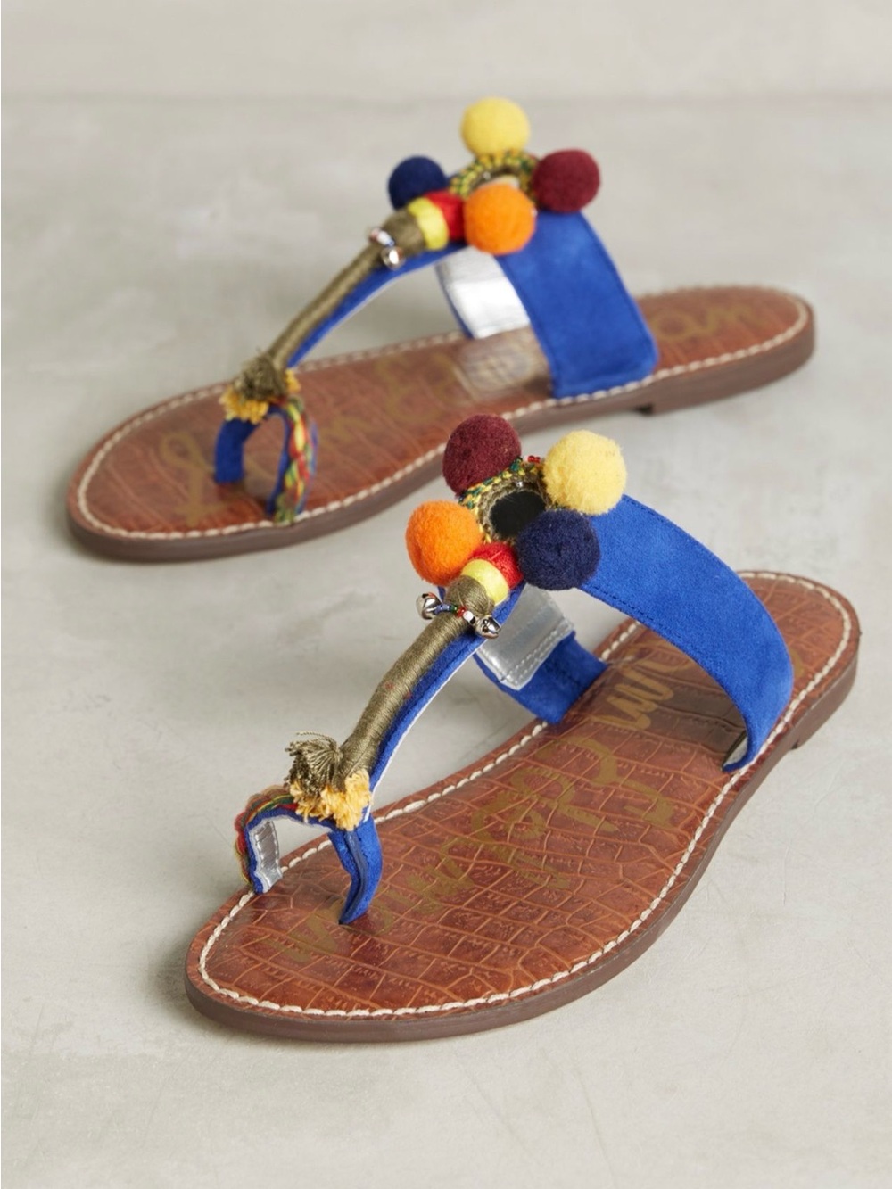 Sam Edelman Colorful Pom Pom Suede Thong Sandals